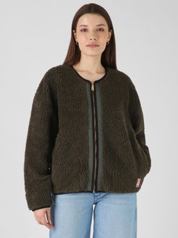 Wrangler - Women Textured Green Relaxed Fit Jacket