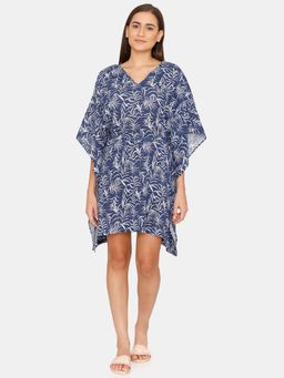 Zivame - Coucou Cotton Cover-up Knee Length Cover Ups With Waist Tie up - Dazzling Blue