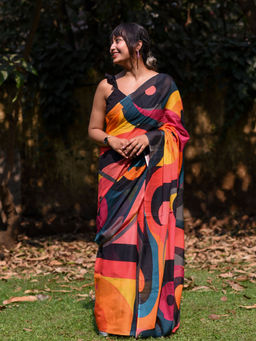 Suta - Multi-Color Abstract Printed Pure Cotton Saree