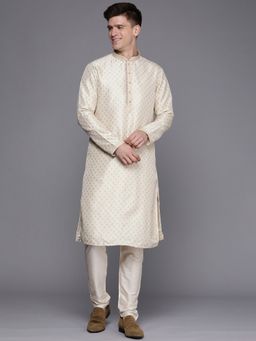 Manyavar - Beige Full Sleeves Kurta with Pencil Pajama (Set of 2)