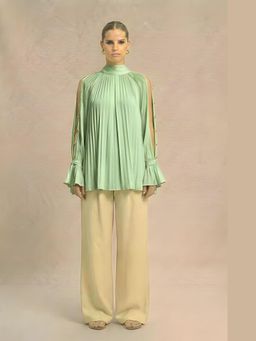 NEORA BY NEHAL CHOPRA - Ash Bemberg Green High Neck Top