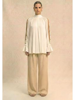 NEORA BY NEHAL CHOPRA - Ivory White Bemberg High Neck Top