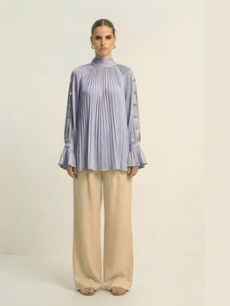 NEORA BY NEHAL CHOPRA - Steel Grey Bemberg High Neck Top