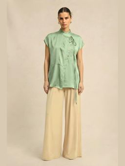 NEORA BY NEHAL CHOPRA - Ash Bemberg Green High Neck Top