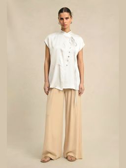 NEORA BY NEHAL CHOPRA - Ivory White Bemberg High Neck Top