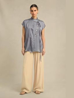NEORA BY NEHAL CHOPRA - Steel Grey Bemberg High Neck Top