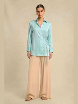 NEORA BY NEHAL CHOPRA - Tropical Breeze Bemberg Blue Wrap Top