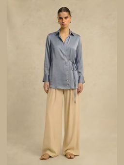 NEORA BY NEHAL CHOPRA - Steel Grey Bemberg Wrap Top