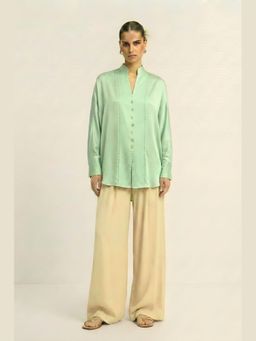 NEORA BY NEHAL CHOPRA - Ash Bemberg Green Kaftan Top