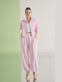 The Dapper Lady - Rose Pink Solid Linen Overshirt