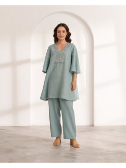 Vaaya - Blue Hemp Embroidered Co-ord Set
