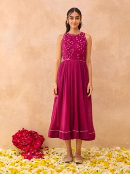 Taro India - Magenta Meadow A Line Midi Dress