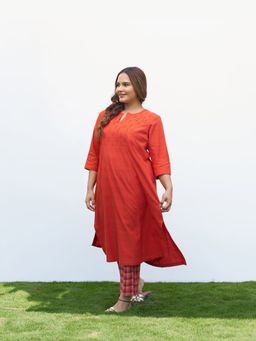 Vaaya - Orange Cotton Embroidered Kurta