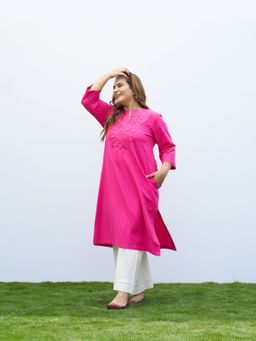 Vaaya - Pink Cotton Solid/Plain Kurta