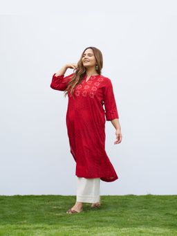 Vaaya - Red Cotton Printed/Plain Kurta