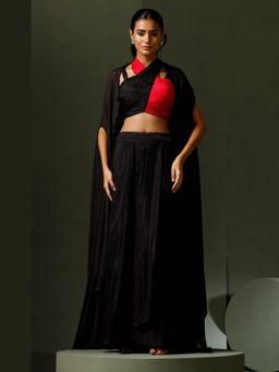 "Two Sisters" by Gyans - Red and Black Blouse With Pant and Cape