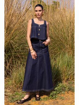 ZABELLA - Navy Blue Denim Solid Skirt
