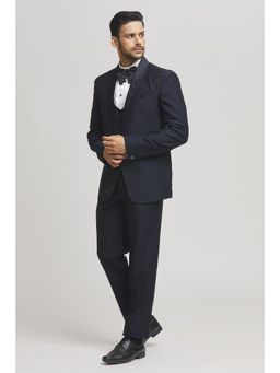 Aham-Vayam - Men's Navy Blue Pant with Shirt, Waistcoat, Jacket and Bow Tie