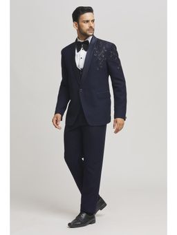 Aham-Vayam - Men's Navy Blue Jacket with Shirt, Waistcoat, Pant and Bow Tie