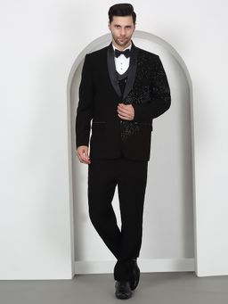 Aham-Vayam - Men's Black Jacket with Shirt, Waistcoat, Pant and Bow Tie