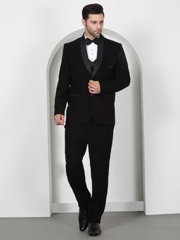 Aham-Vayam - Men's Black Jacket with Shirt, Waistcoat, Pant and Bow Tie