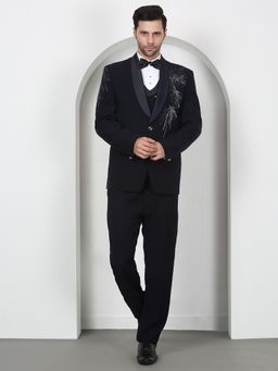 Aham-Vayam - Men's Navy Blue Jacket with Shirt, Waistcoat, Pant and Bow Tie
