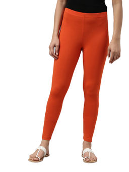 Go Colors - Soft Cotton Stretch Ankle Length Leggings For Women | Breathable, Mid Rise, Orange