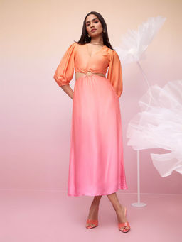 RSVP by Nykaa Fashion - Orange and Pink Ombre Cut Out Midi Dress
