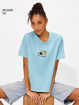 Buy The Souled Store Relaxed Work Life Balance Blue T-Shirt (XXS) Online