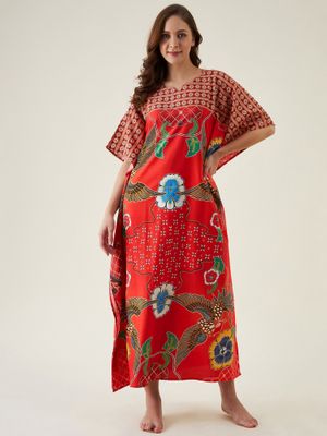 Long Sleeve Red Batik Kaftan