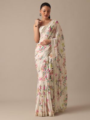 kalki Nude Ruched Blouse With Cape And Layered Skirt main image 1