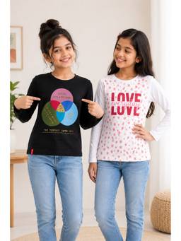 3PIN - Girls Cotton Full Sleeve Multi-Color T-Shirts (Pack of 2)