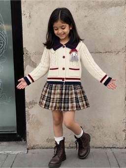 Little Surprise Box - Dusty Beige Cable Winter Cardigan With Detachable Doll Clip