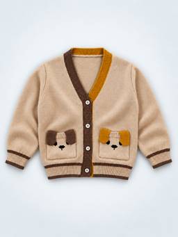 Little Surprise Box - Beige V-Neck Puppy Pocket V Neck Winter Cardigan