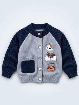 Little Surprise Box - Grey and Navy Blue Puppy Winter Cardigan