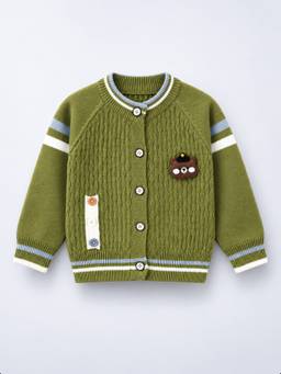 Little Surprise Box - Olive Green Bear Cap Winter Cardigan