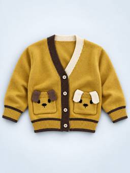 Little Surprise Box - Olive V-Neck Puppy Pocket V Neck Winter Cardigan