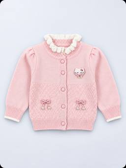 Little Surprise Box - Peach Ruffle Neck Cat Bow Knitted Winter Cardigan