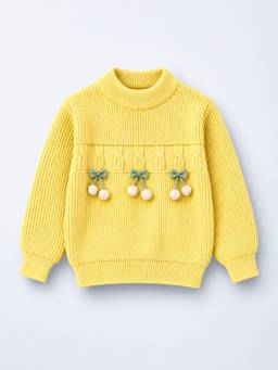 Little Surprise Box - Yellow Bow and Pom-Pom Knitted Winter Sweater