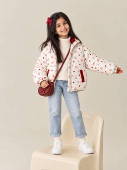 Little Surprise Box - Off White Bunny Mushroom Quilted Hooded Winter Jacket