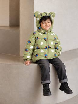 Little Surprise Box - Sage Green Puppy and Cloud Quilted Hooded Winter Jacket
