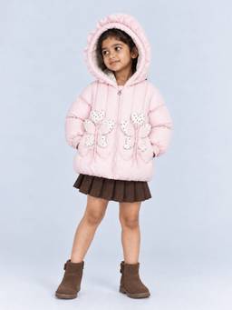 Little Surprise Box - Pink Butterfly Heart Quilted Hooded Winter Jacket