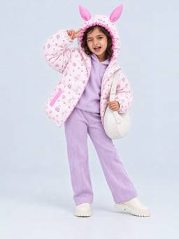 Little Surprise Box - Pink Bunny Flower Quilted Hooded Winter Jacket