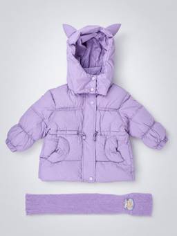 Little Surprise Box - Purple Cat Glitter Quilted Hooded Winter Jacket with Muffler
