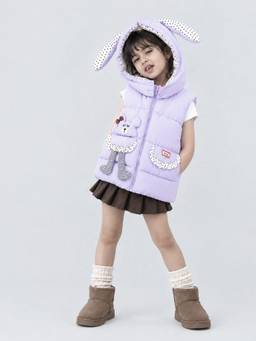 Little Surprise Box - Purple Character-Themed Quilted Hooded Sleeveless Winter Jacket
