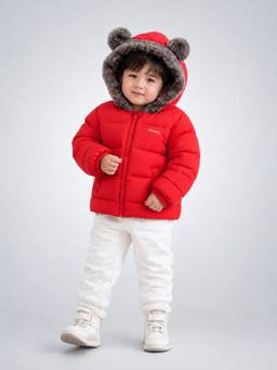 Little Surprise Box - Red Bear-Ear Faux-Fur Hooded Quilted Winter Jacket