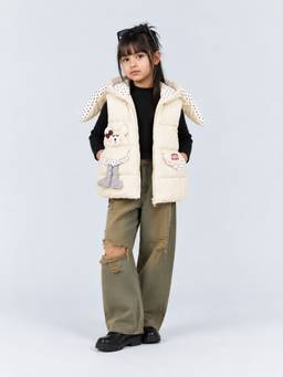 Little Surprise Box - Yellow Character-Themed Quilted Hooded Sleeveless Winter Jacket
