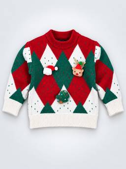 Little Surprise Box - Cream Argyle Pattern Knitted Winter Sweater