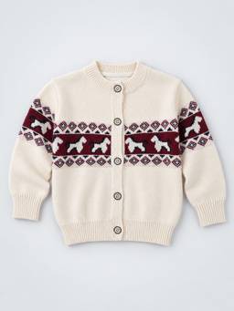 Little Surprise Box - Cream, Maroon and Navy Pattern Knitted Winter Cardigan