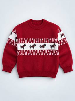 Little Surprise Box - Red Horse Pattern Knitted Winter Christmas Sweater